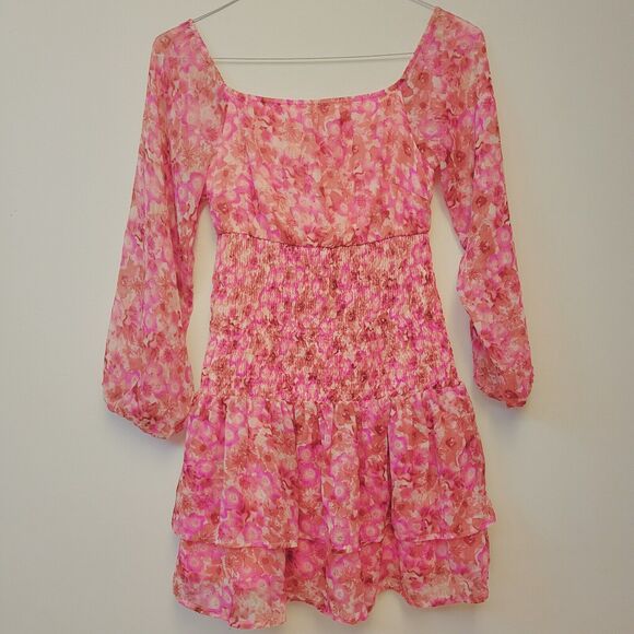 Vero Moda Ducte Smocked Floral Geranium Pink Size XS Mini Dress - Picture 7 of 8